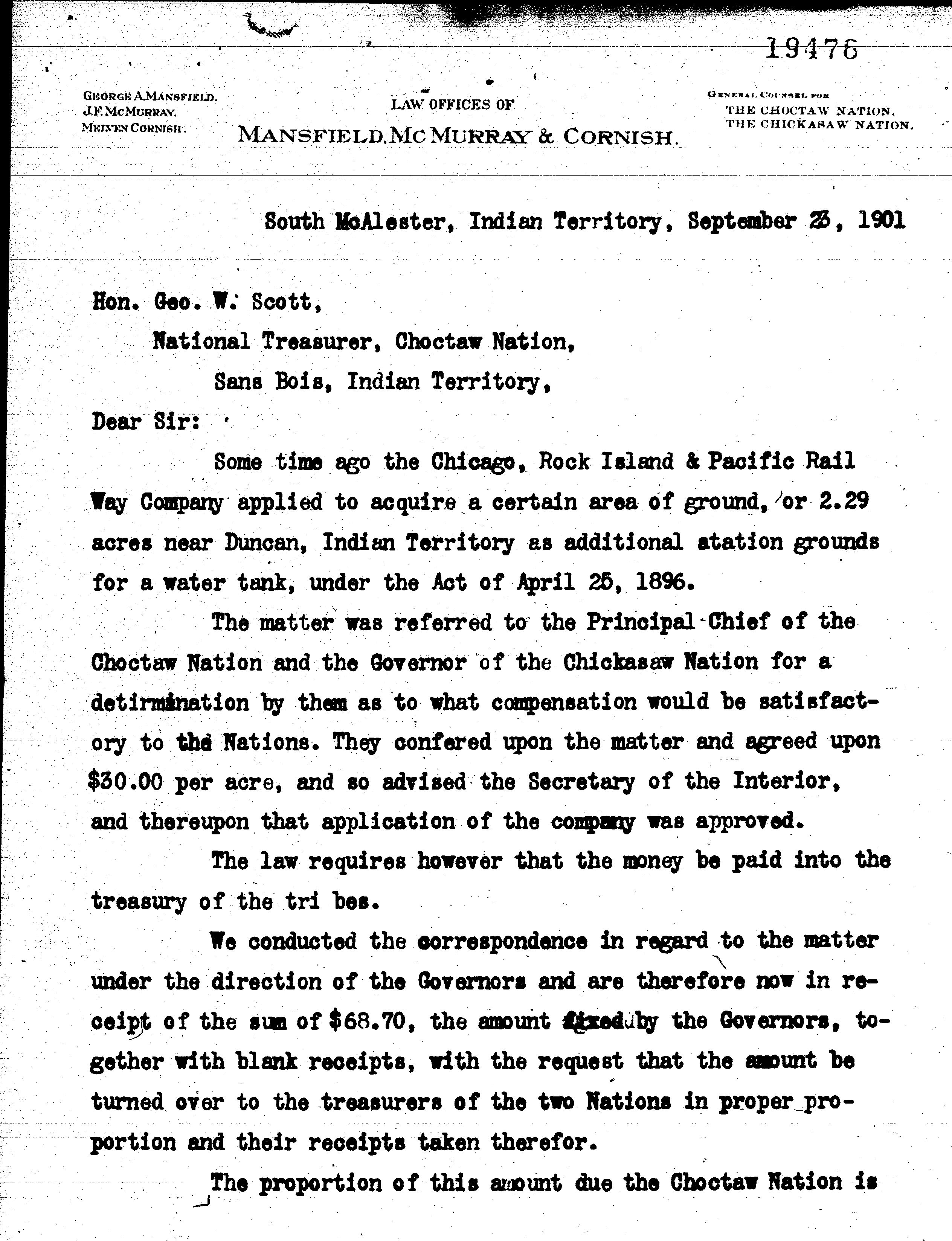 Letter from Chicago Rock Island and Pacific