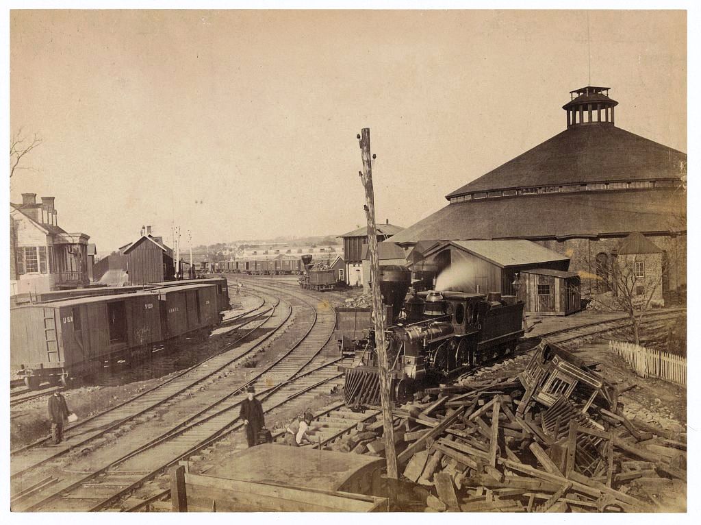 'Eastern view of round house and depot, Orange & Alexandria Railroad' by Andrew J. Russell; Library of Congress, LOT 11486-C, no. 4 [P&P] 